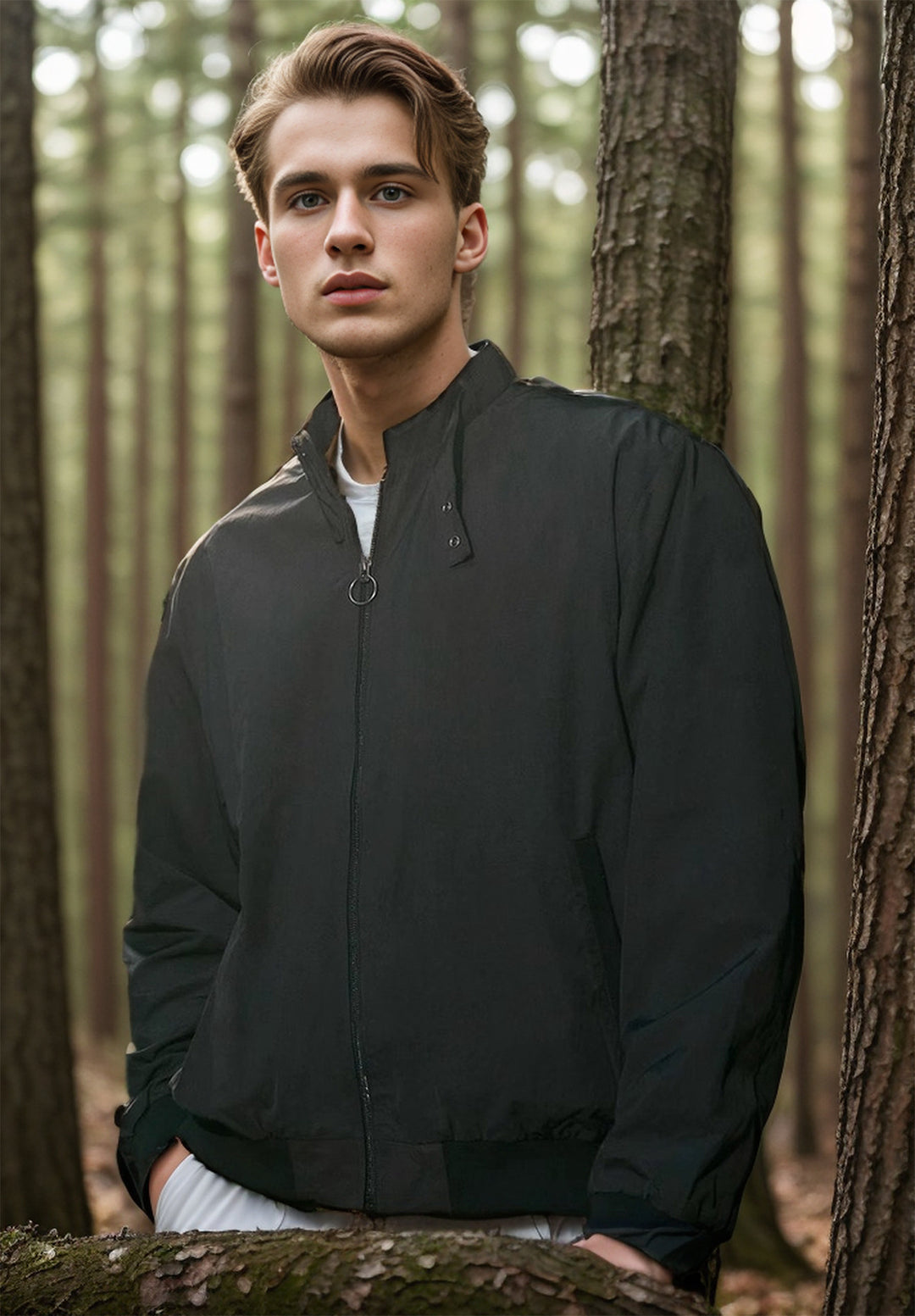 Herren Leichte Bomberjacke mit Stehkragen, Ring-Zipper und elastischem Saum Drune