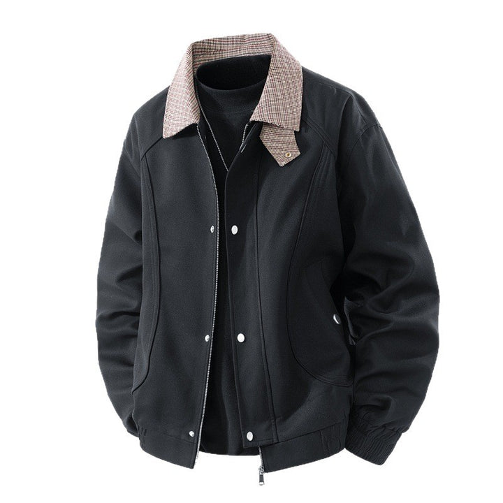 Herren Leichter Canvas-Blouson mit Karokragen, Reißverschluss- und Druckknopfleiste Drune
