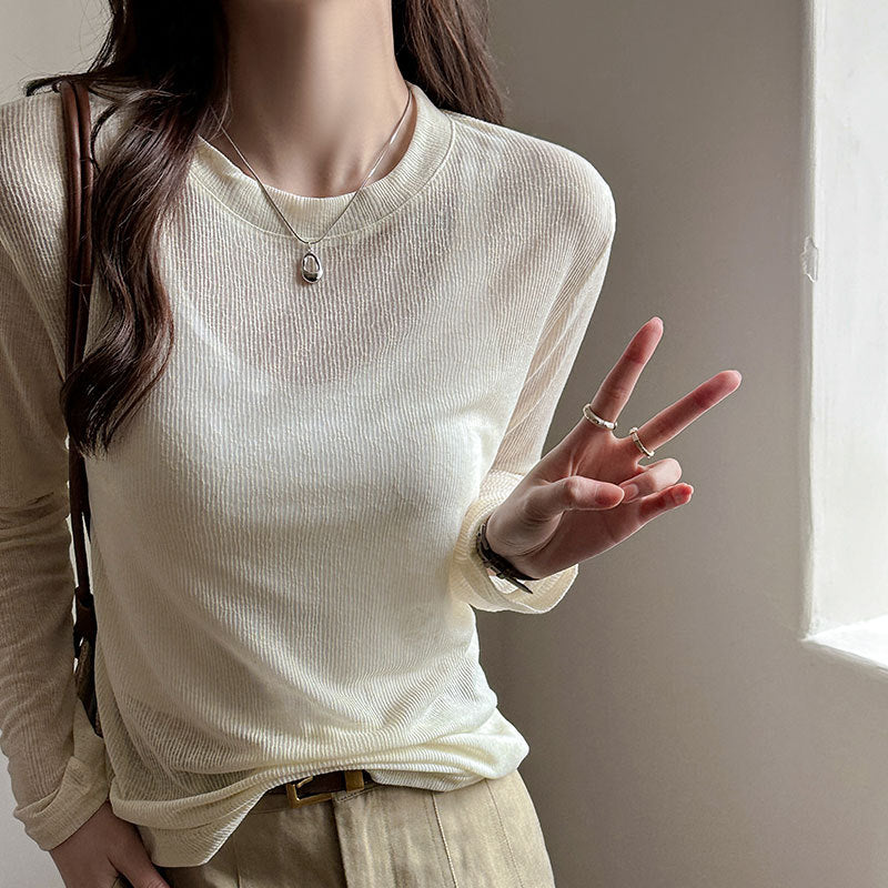Damen lockeres Langarmshirt aus leichtem, atmungsaktivem Material mit feiner Rippstruktur Drune