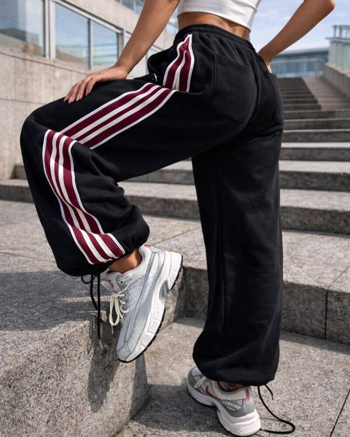 Damen Sportliche Freizeithose mit seitlichen Streifen und elastischem Bund Drune