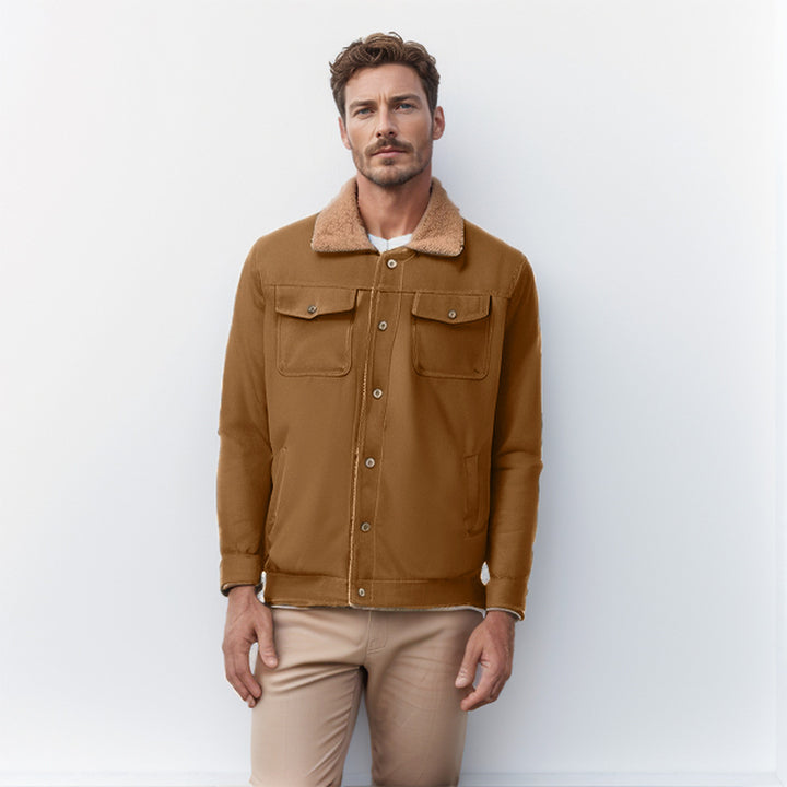 Herren Workwear-Jacke mit Teddykragen und Druckknopfleiste Drune