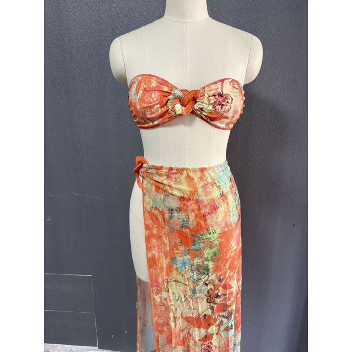 Damen Strandkleid mit floralem Wickeldetail und raffiniertem Bindeband Drune