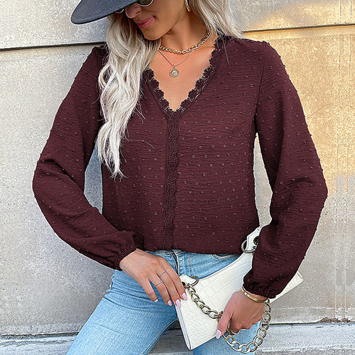 Damen Elegante Bluse mit Rüschendetails und Spitzenakzent Drune