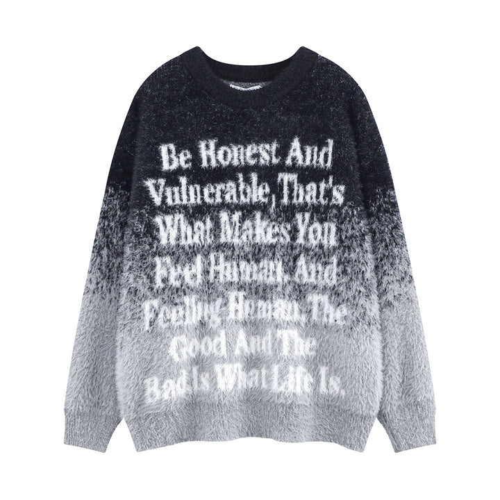 Damen Modischer Grobstrickpullover mit inspirierendem Schriftzug Drune