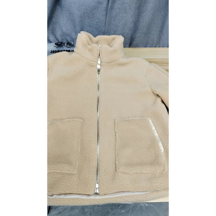 Damen Kuschelige Teddyfelljacke mit hohen Kragen und Reißverschluss Drune