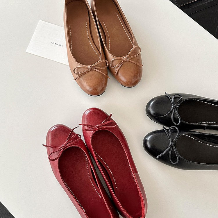 Damen Ballerina Schuhe aus weichem Leder mit elegantem Schleifendetail Drune