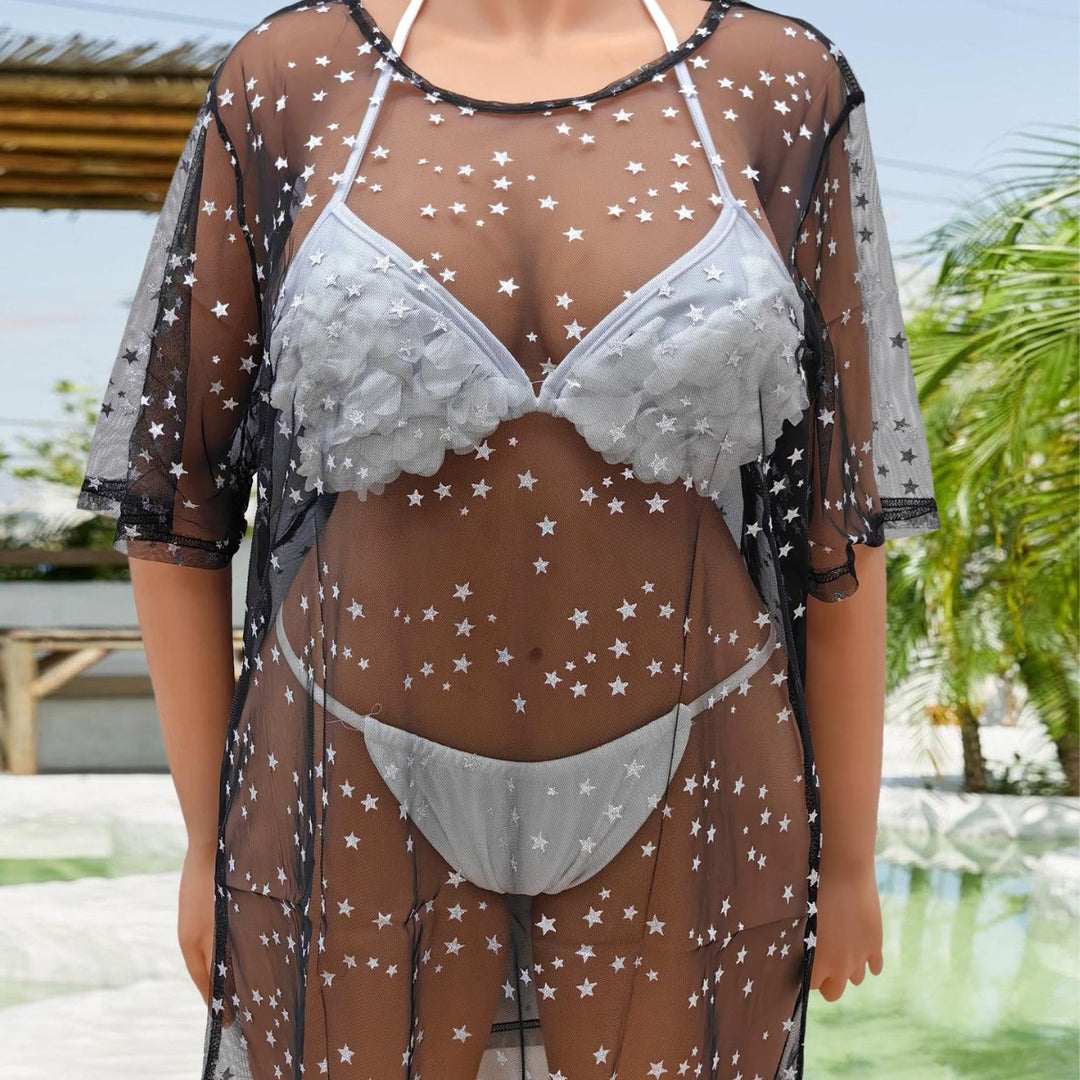 Damen transparenter Strandüberwurf mit funkelnden Sternen Drune