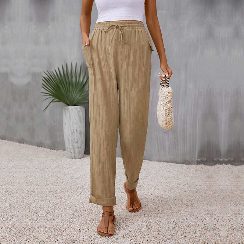 Damen Lässige Sommerhose mit Gummizug und Seitentaschen Drune