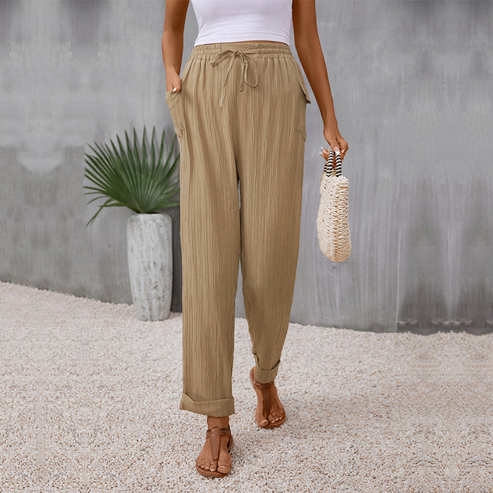 Damen Lässige Sommerhose mit Gummizug und Seitentaschen Drune