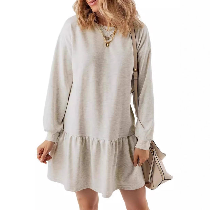 Damen Lässiges Sweatkleid mit V-Ausschnitt und Rüschensaum Drune