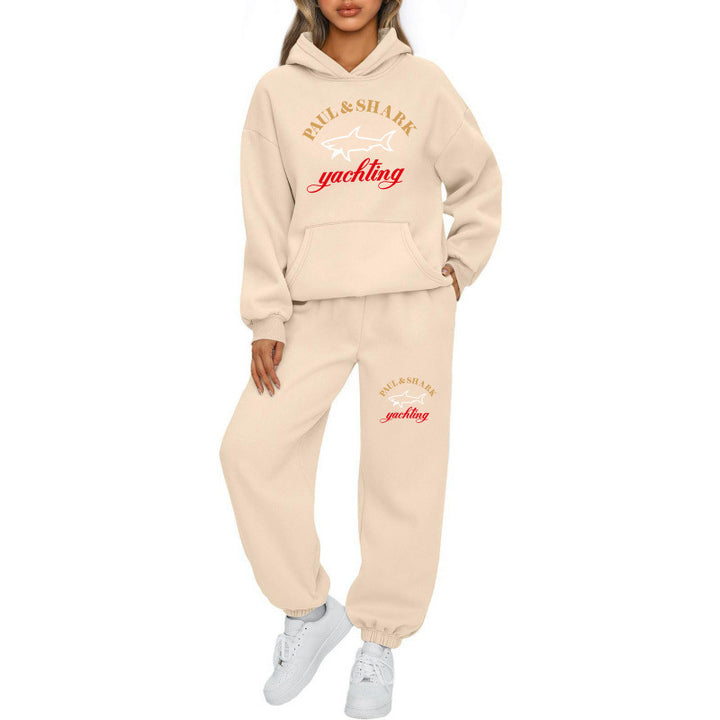Damen nan oversized Hoodie und Jogginghose Set mit Kapuze Kängurutasche und gerippten Bündchen Drune