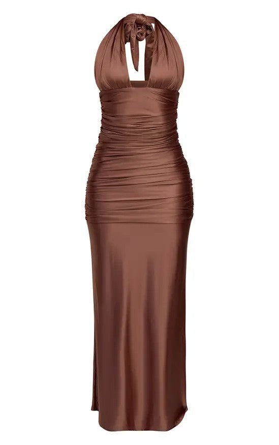Damen Elegantes Wickelkleid mit tiefem V-Ausschnitt und figurformender Raffung Drune