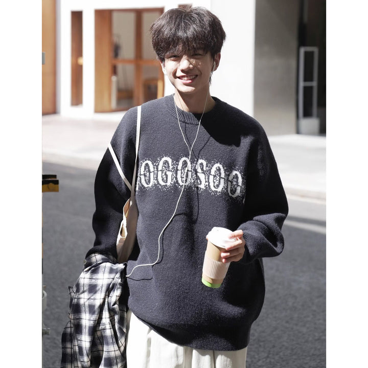 Damen Oversized Strickpullover mit Schriftzug Drune
