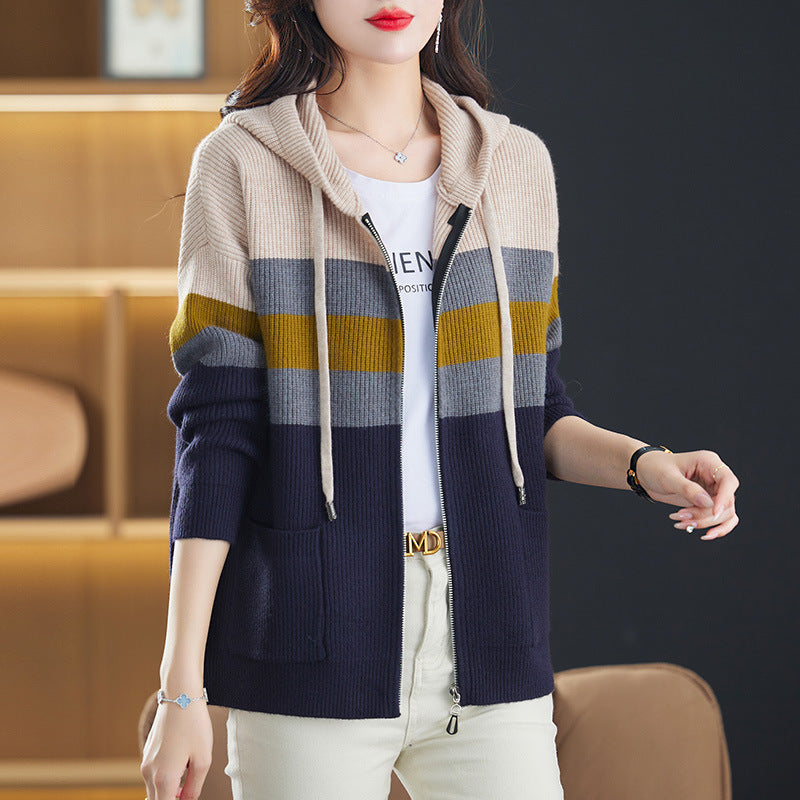 Damen Sportliche Kapuzenjacke mit Streifen Drune