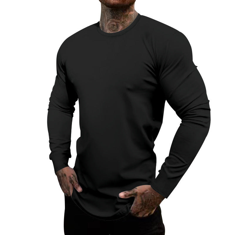 Herren nan figurbetontes Langarmshirt mit Rundhalsausschnitt, elastischem Baumwollstretch und verlängertem Saum Drune