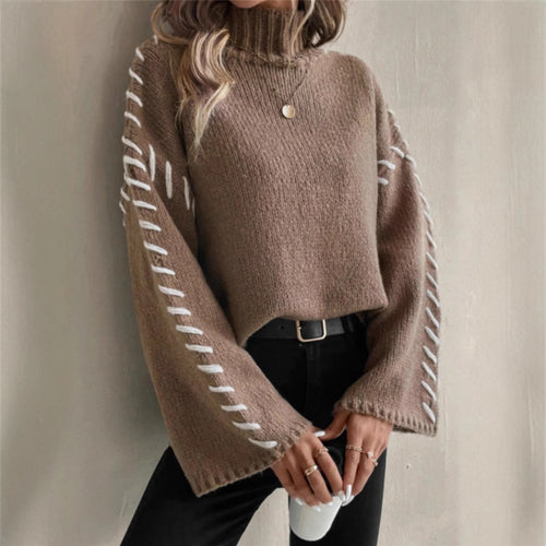 Damen Strickpullover mit breiten Ärmeln und hohem Kragen Drune