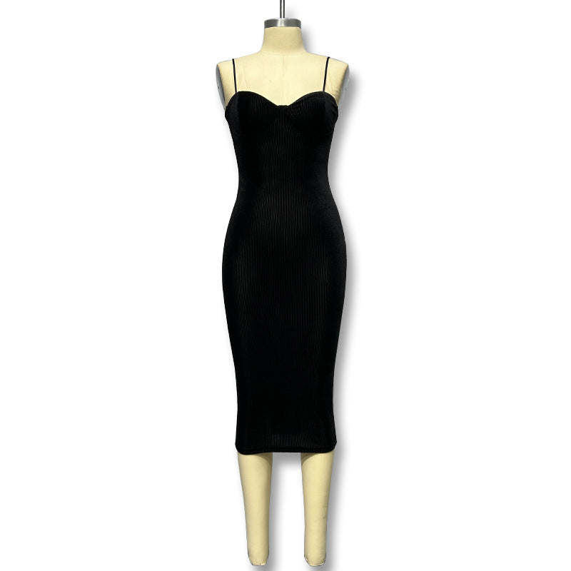 Damen Figurbetontes Midi-Kleid mit Trägern und Körbchen Drune