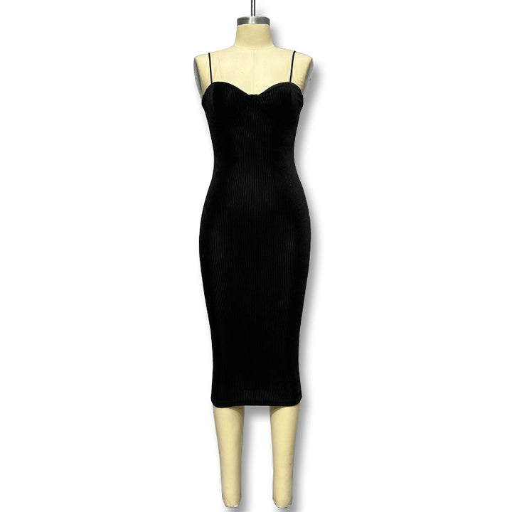 Damen Figurbetontes Midi-Kleid mit Trägern und Körbchen Drune