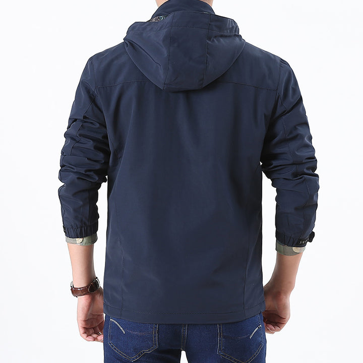 Herren leichte wasserabweisende Softshell-Kapuzenjacke mit Reißverschlusstaschen und Ärmeldetail Drune