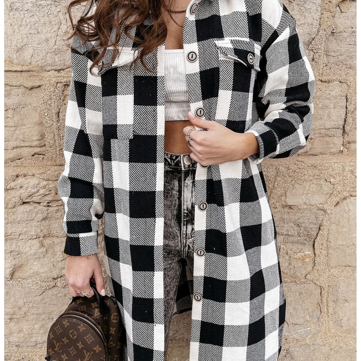 Damen Karierter Oversized-Hemdjacke Drune