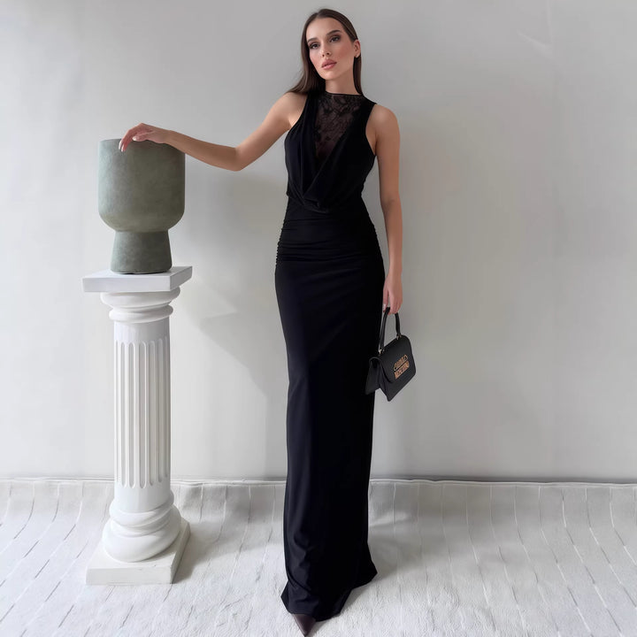 Damen Elegantes Maxikleid mit elegantem Neckholder-Design und raffinierter Spitzenlage Drune