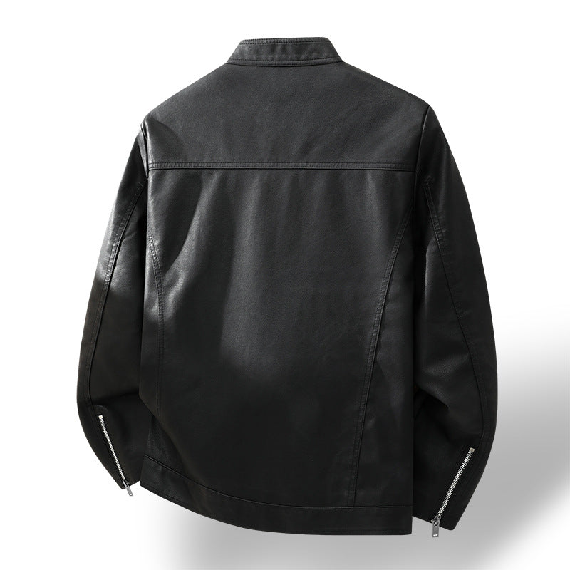 Herren Schlichte Kunstleder-Cityjacke mit Stehkragen, Zweiwege-Reißverschluss & Eingrifftaschen Drune