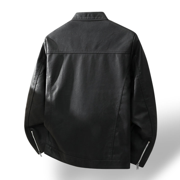 Herren Schlichte Kunstleder-Cityjacke mit Stehkragen, Zweiwege-Reißverschluss & Eingrifftaschen Drune