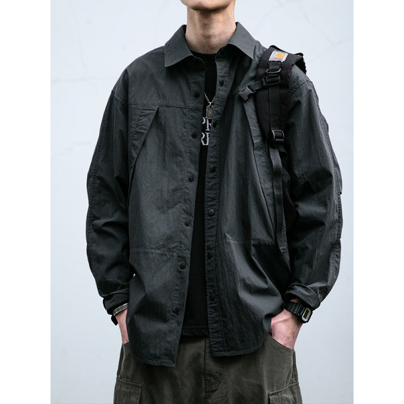Herren Technisches Field-Overshirt im Utility-Look mit Druckknopfleiste und kastiger Passform Drune