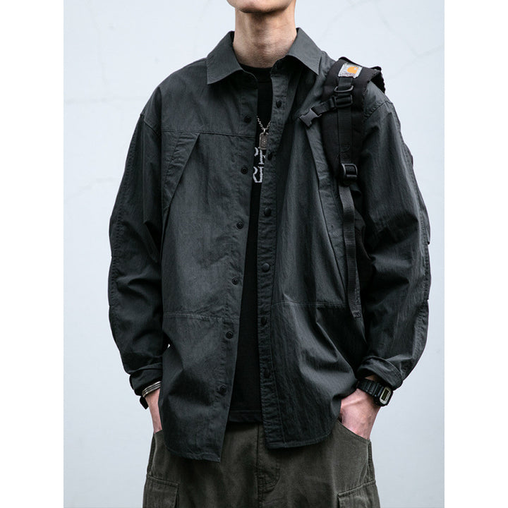 Herren Technisches Field-Overshirt im Utility-Look mit Druckknopfleiste und kastiger Passform Drune