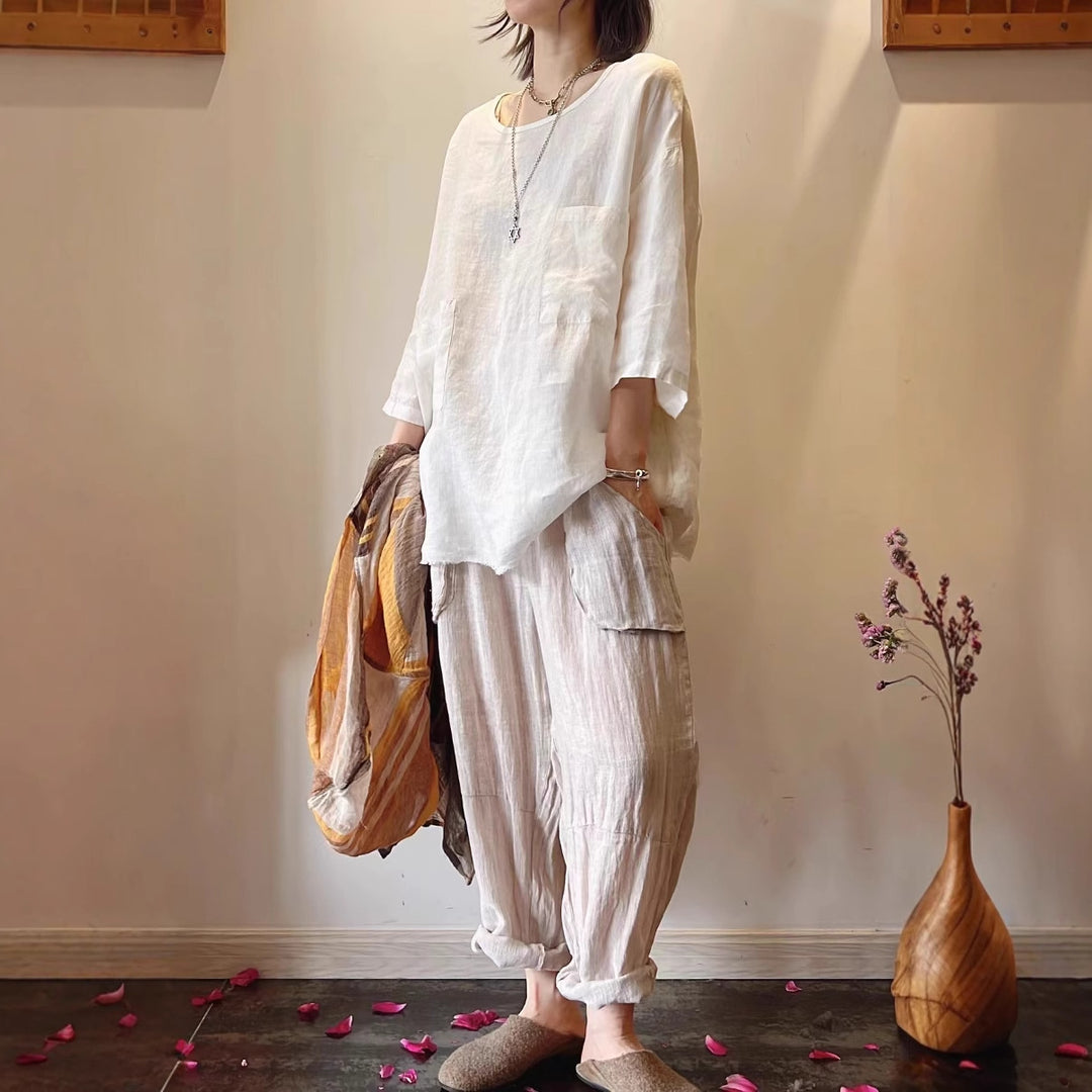 Damen Relaxed Fit Leinen Tunika mit aufgesetzten Taschen Drune