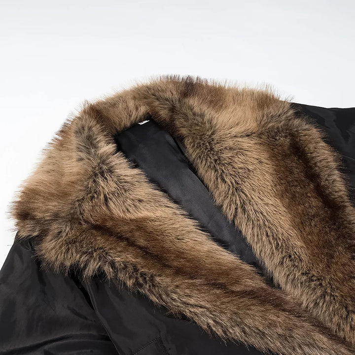 Damen nan cropped Kunstfell-Bomberjacke mit voluminösem Schalkragen und elastischem Saum Drune