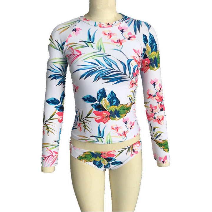 Damen Sportlicher Rashguard-Bikini-Set mit langem Arm und floralem Design Drune
