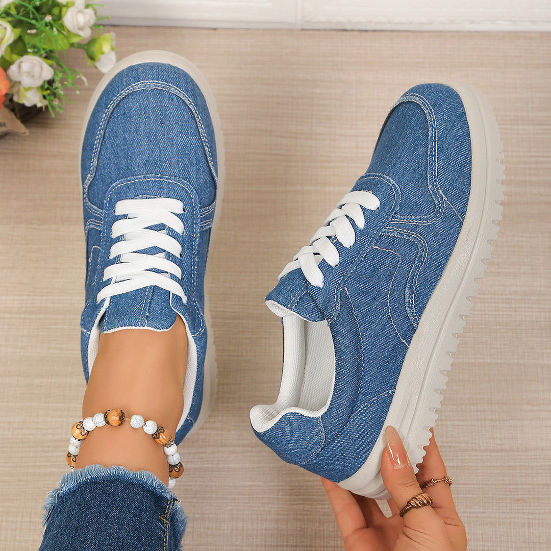 Damen lässige Denim-Sneaker mit gepolstertem Komfortfußbett und profilierter EVA-Laufsohle Drune