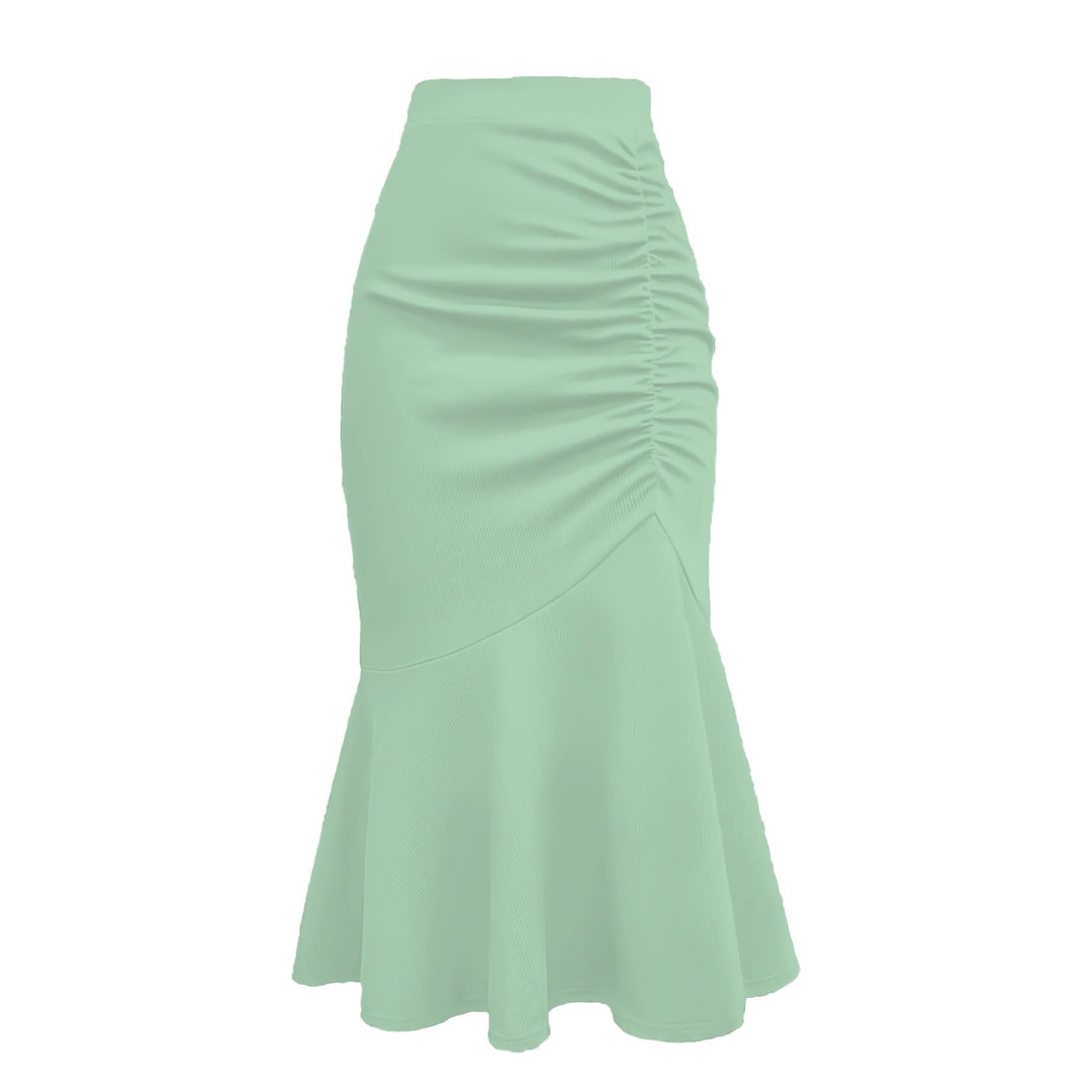 Damen Taillierter Midirock mit seitlicher Raffung und ausgestelltem Volant-Saum Drune