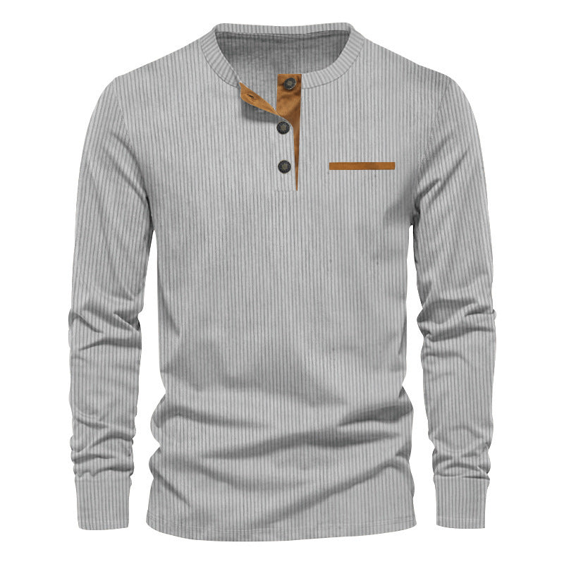 Herren nan geripptes Henley Langarmshirt aus Baumwollmischung figurbetont Drune