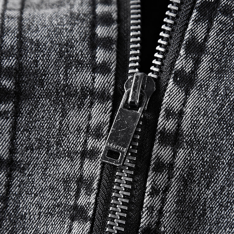Herren Modische Denimjacke mit Stehkragen Drune