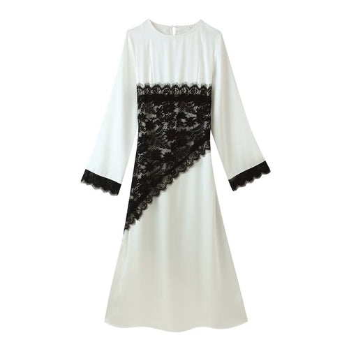 Damen Midikleid mit asymmetrischer Spitzenapplikation und langen Glockenärmeln Drune