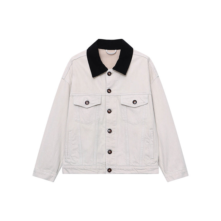 Damen lässige Jeansjacke mit kontrastierendem Kragen und funktionalen Taschen Drune