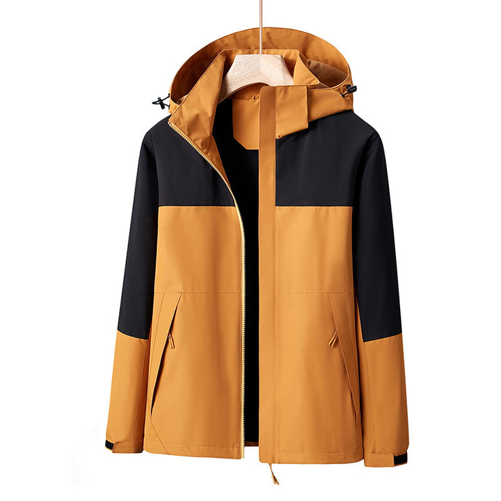 Herren Leichte winddichte Softshell-Regenjacke mit Kapuze und Kontrastbesatz Drune