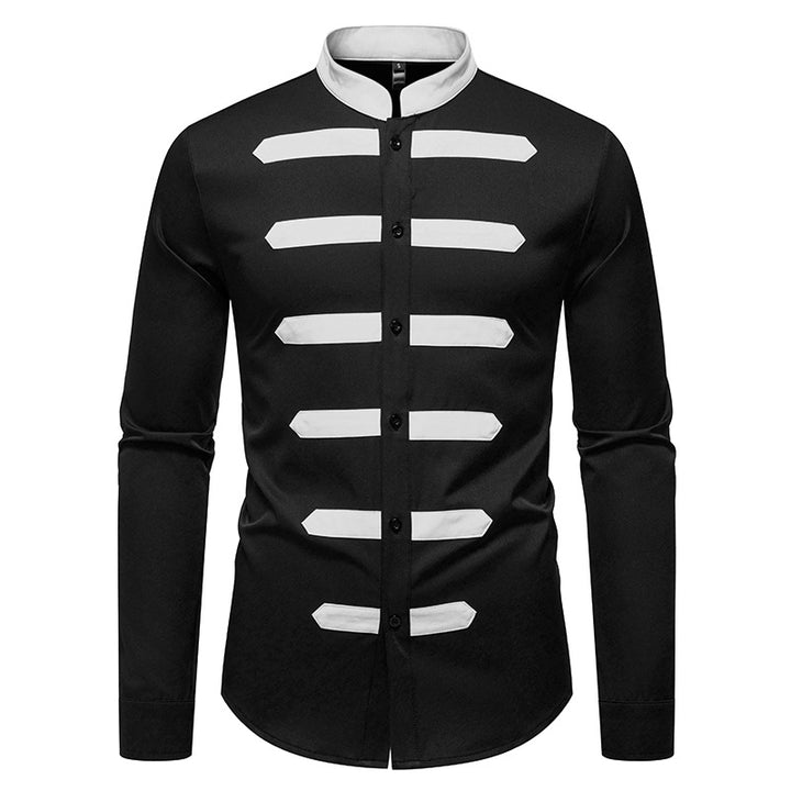 Herren Slim-Fit Hemd mit Stehkragen und dekorativen Paspelstreifen Drune