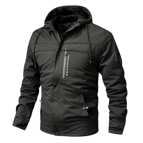Herren nan winddichte Softshelljacke mit verstellbarer Kapuze, Fleece-Innenfutter und verdeckten Reißverschlusstaschen Drune