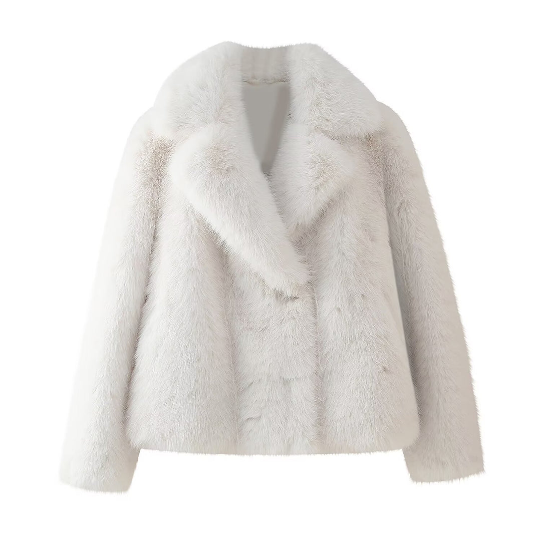 Damen nan kurzgeschnittener Kunstfellblouson mit voluminösem Schalkragen und Boxy‑Silhouette Drune