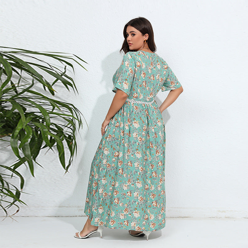 Damen Blumengemustertes Maxikleid mit V-Ausschnitt und gerafftem Design Drune