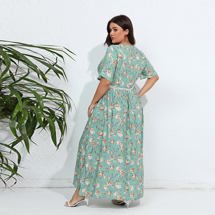 Damen Blumengemustertes Maxikleid mit V-Ausschnitt und gerafftem Design Drune