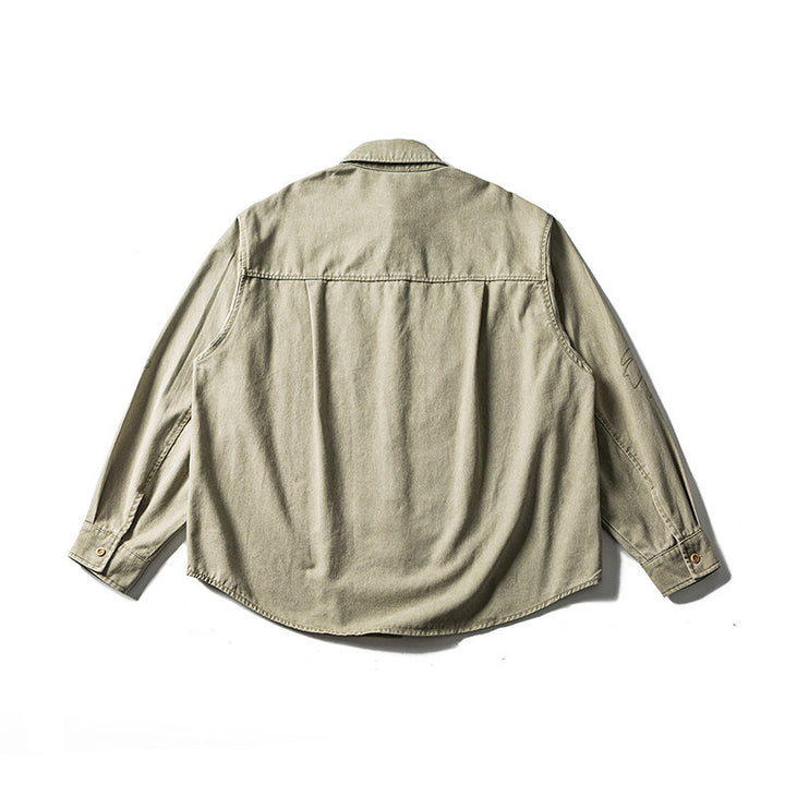 Unisex Oversize Hemdjacke mit gestickten Blattmotiven und abgerundetem Saum Drune