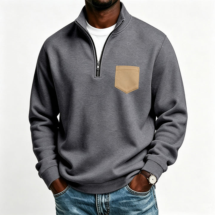 Herren Troyer-Sweatshirt mit halbem Reißverschluss und kontrastierter Brusttasche Drune