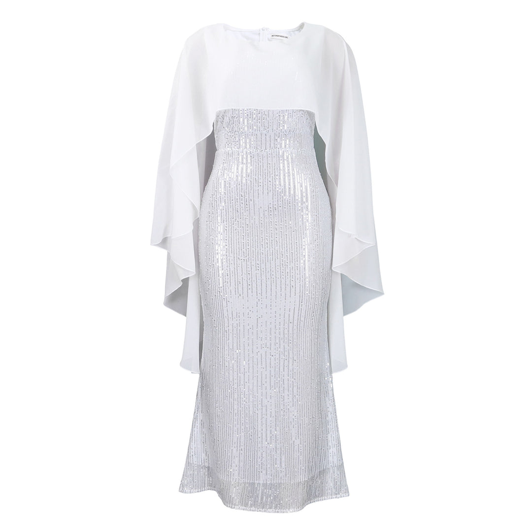 Damen Glamouröses Abendkleid mit schimmernden Pailletten und Cape Drune