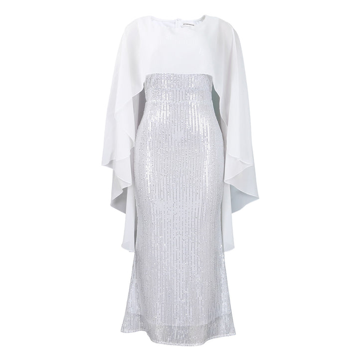 Damen Glamouröses Abendkleid mit schimmernden Pailletten und Cape Drune