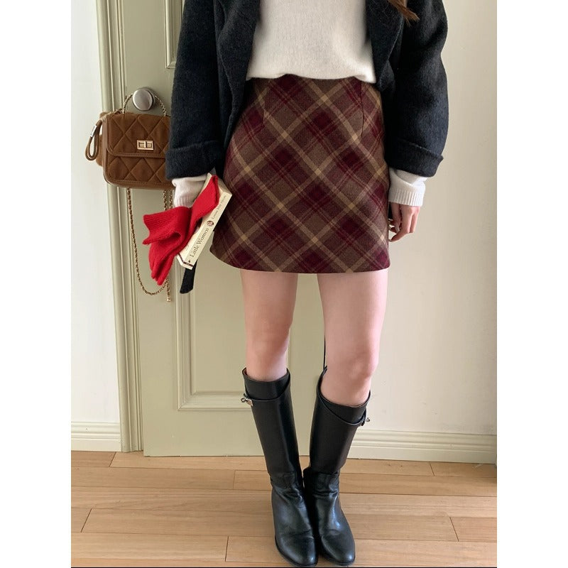 Damen modischer Minirock mit karierter Struktur und seitlichen Taschen Drune