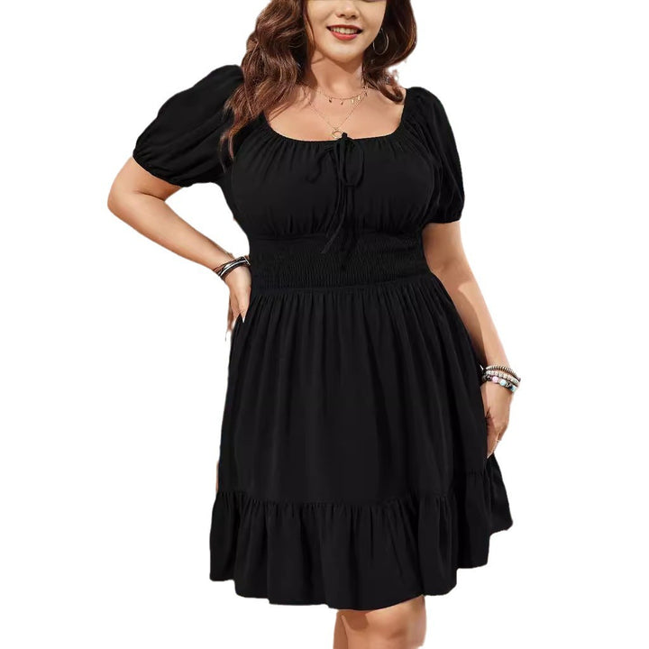 Damen Midikleid mit Smok-Taillenband und Puffärmeln Drune